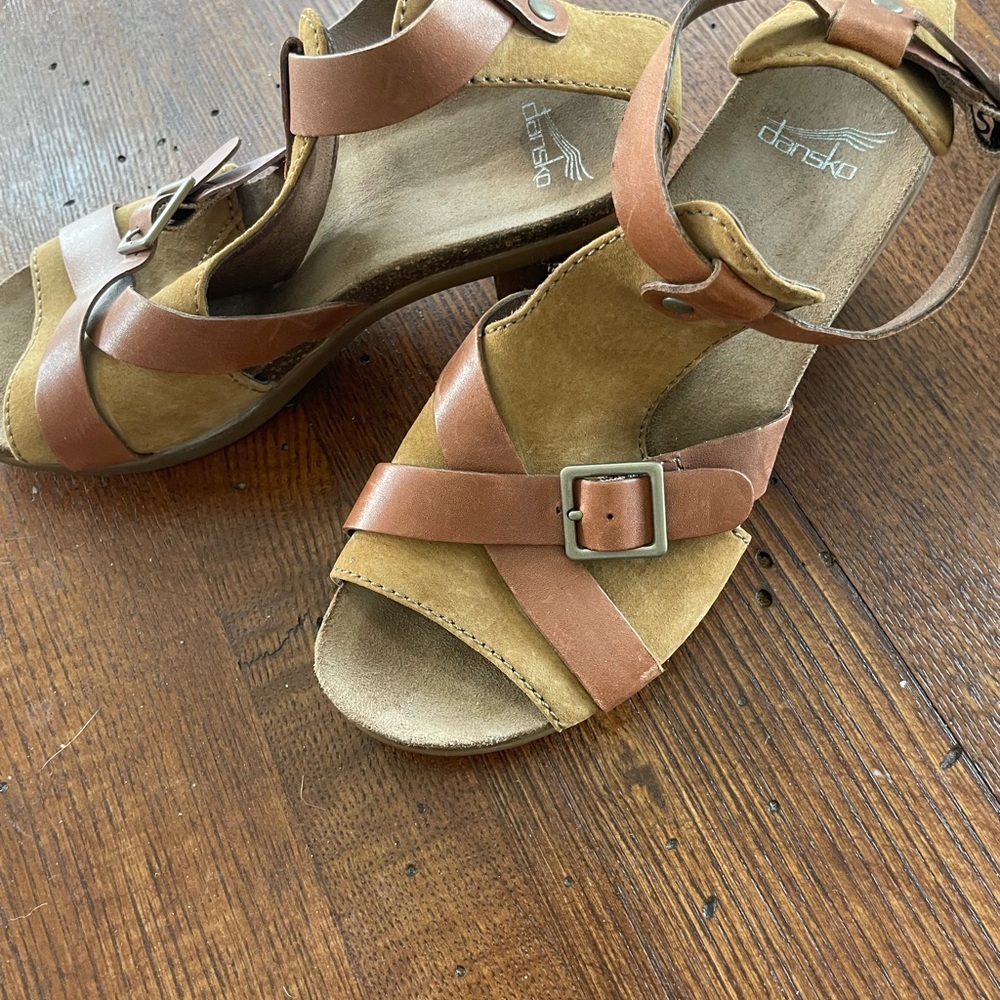 Dansko Tan and Brown Leather Sandals